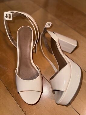 Chunky White Platform Open-Toe Sandals with Ankle Strap